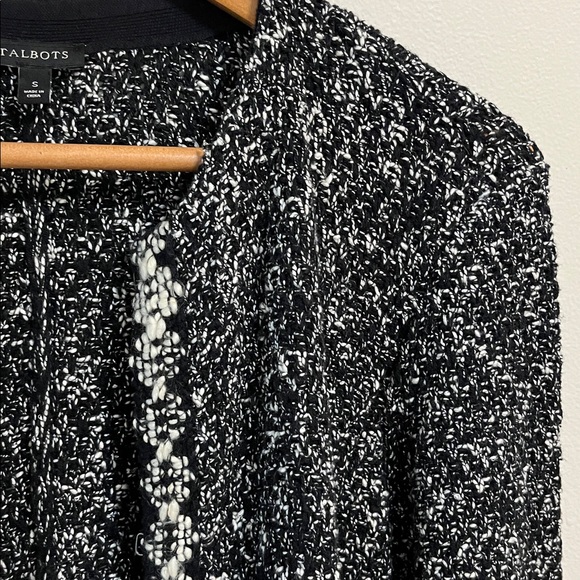 Talbots long cardigan sweater jacket textured knit black white chunky stretchy S - Picture 4 of 14